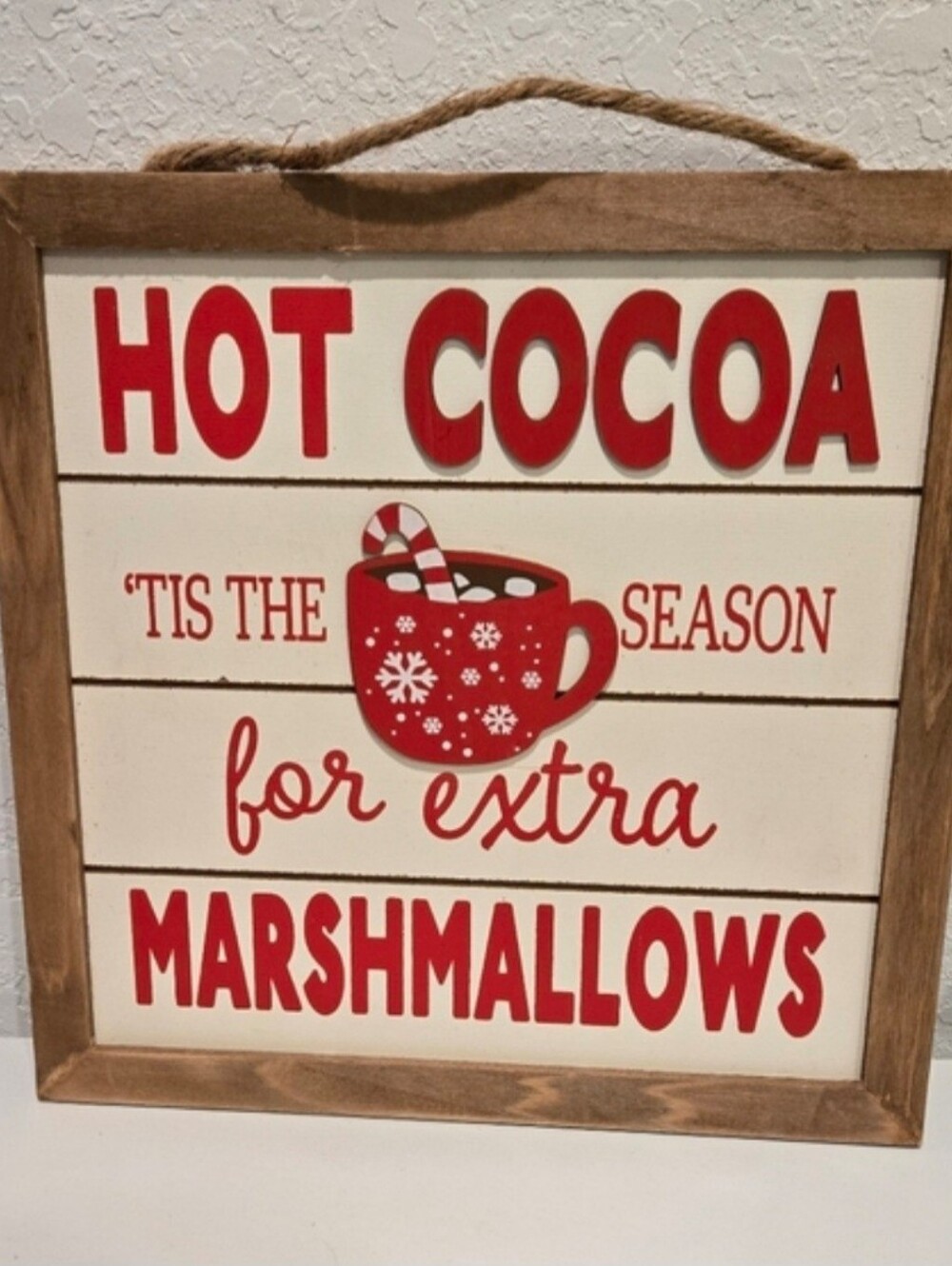 Hot Cocoa Marshmallows Wall Sign - Red and White Holiday Decor